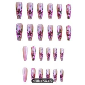 Designer Premium Medium Length Trapezoidal Floral Pattern 24 Pcs Press on Nails